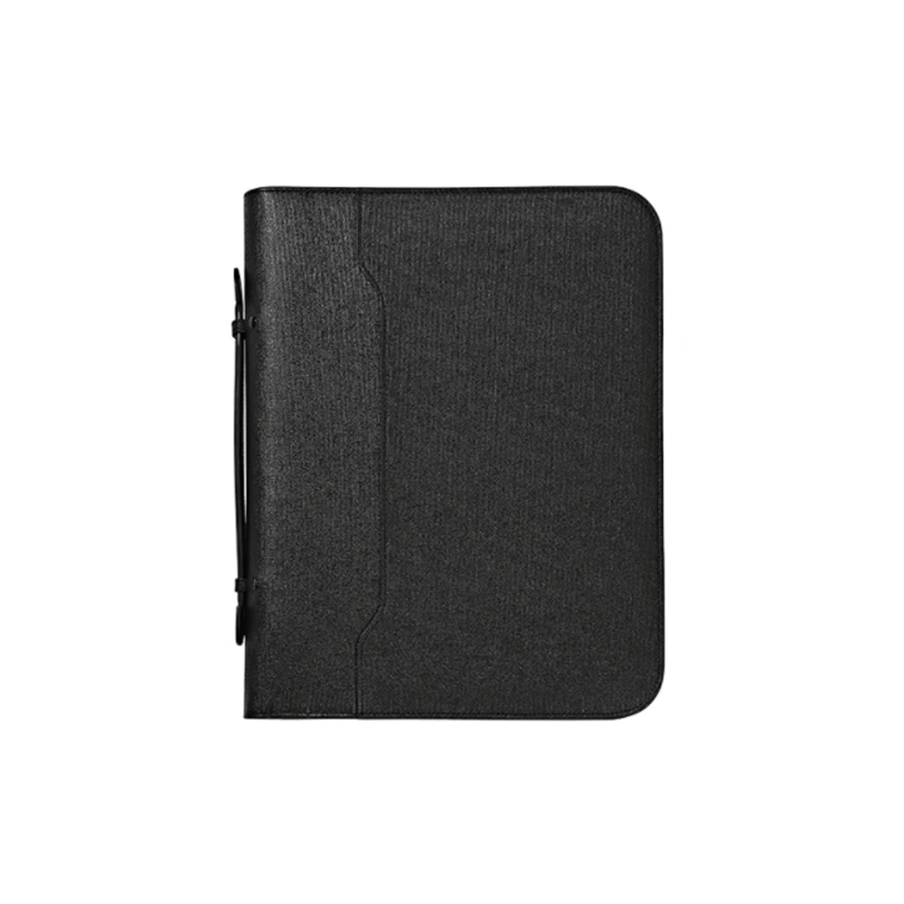 Customized A4 PU leather loose leaf Organizer zipper portfolio 4 Ring Binder file folder LOGO embossed document portfolio