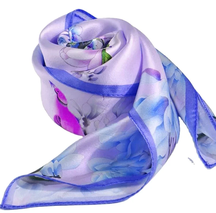 No MOQ High End Custom Digital Print Square Pure Silk  Scarf