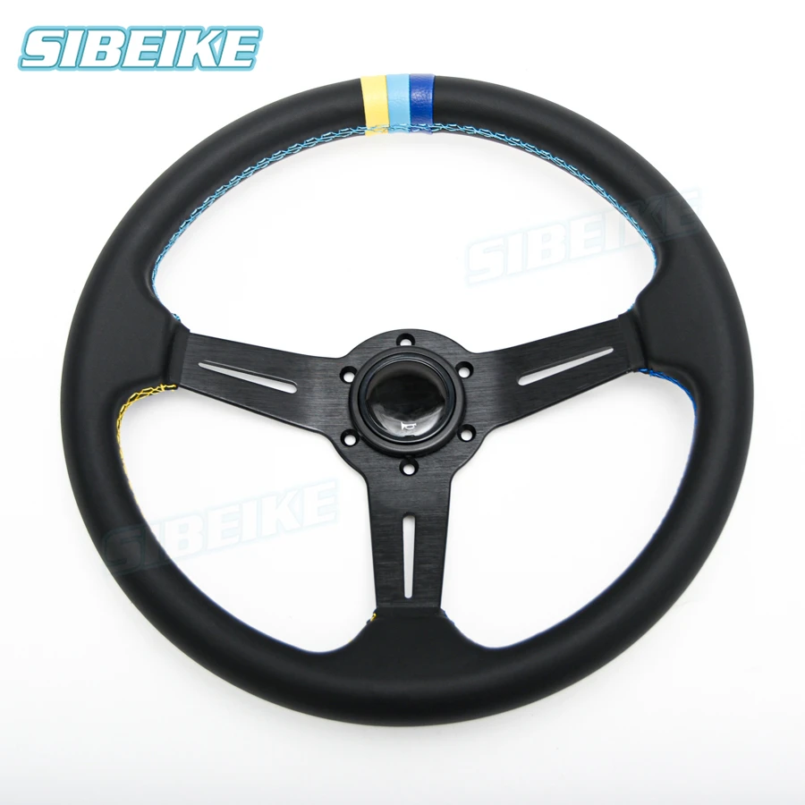 JDM Style Steering Wheels 6-Bolt Deep Dish Black Leather Racing Steering Wheel 350mm/14inch Customization