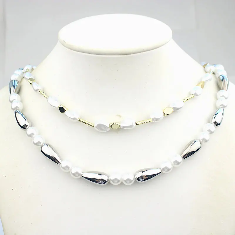 CH-LHN1137 Trendy Plastic Pearl Necklace Gold Plated White Plastic Pearls Gold Beads Necklace Wholesale Plastic Pearl Necklace