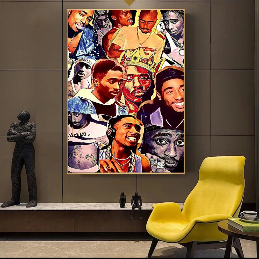 Portrait of Tupac 2pac Art Posters and Prints Canvas Paintings Wall Art Pictures for Living Room Decor (No Frame)