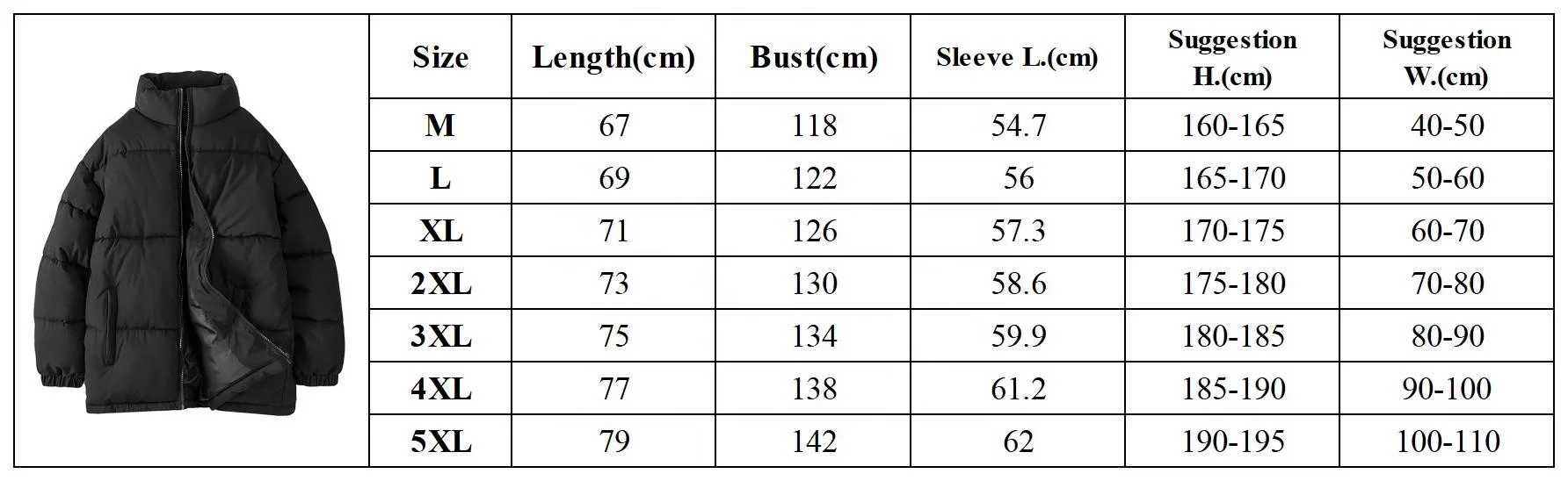 Mens Custom Puffer Jacket Thick Warm Solid Color Stand Collar Zipper Like Down Coat for Daily Wear Winter Puffer Jacket Men