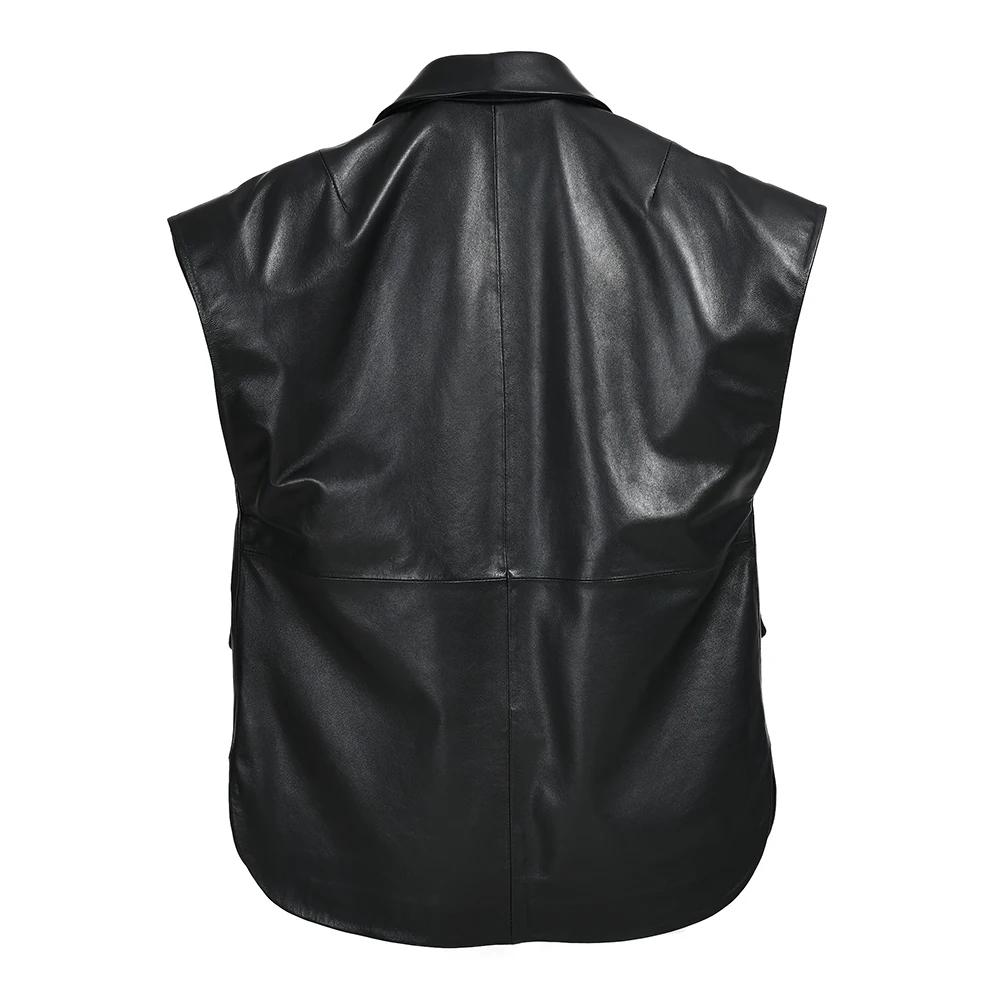 Wholesale Spring Hot Sale Custom Color V-neck Real Sheepskin Vest Women Genuine Leather Jacket Motorcycle