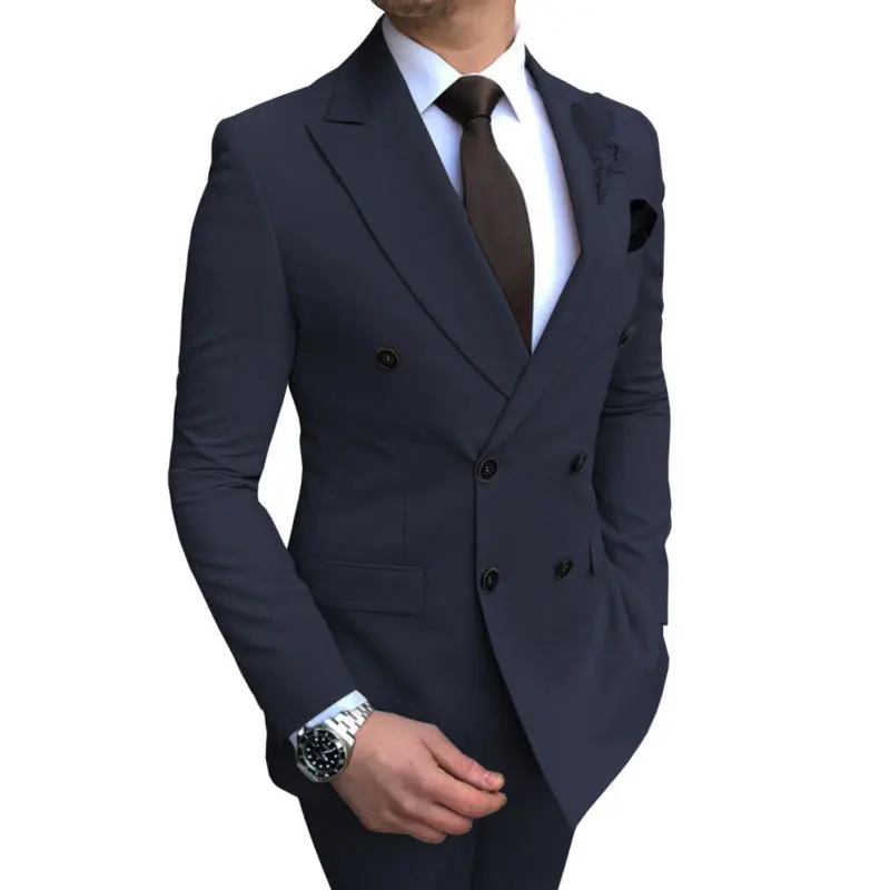 S8591F    2024   New Slim-Fitting Plus Large Size Cotton Business Leisure Suit Two-Set Wedding Banquet Suit for Men
