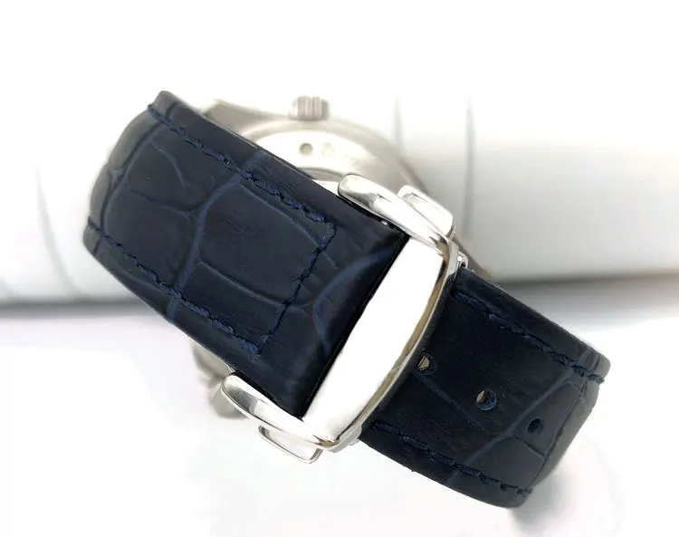 Wholesales Top Layer Cowhide Straps Butterfly Buckle Genuine Leather Watchstraps Watch Bands For Omega Seamaster 18 20 22mm