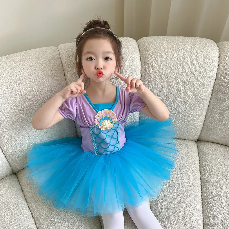 Baby Girl Ballet Dance Costume Cute Mermaid Puffy Tutu Dress for Birthday Party Dancewear