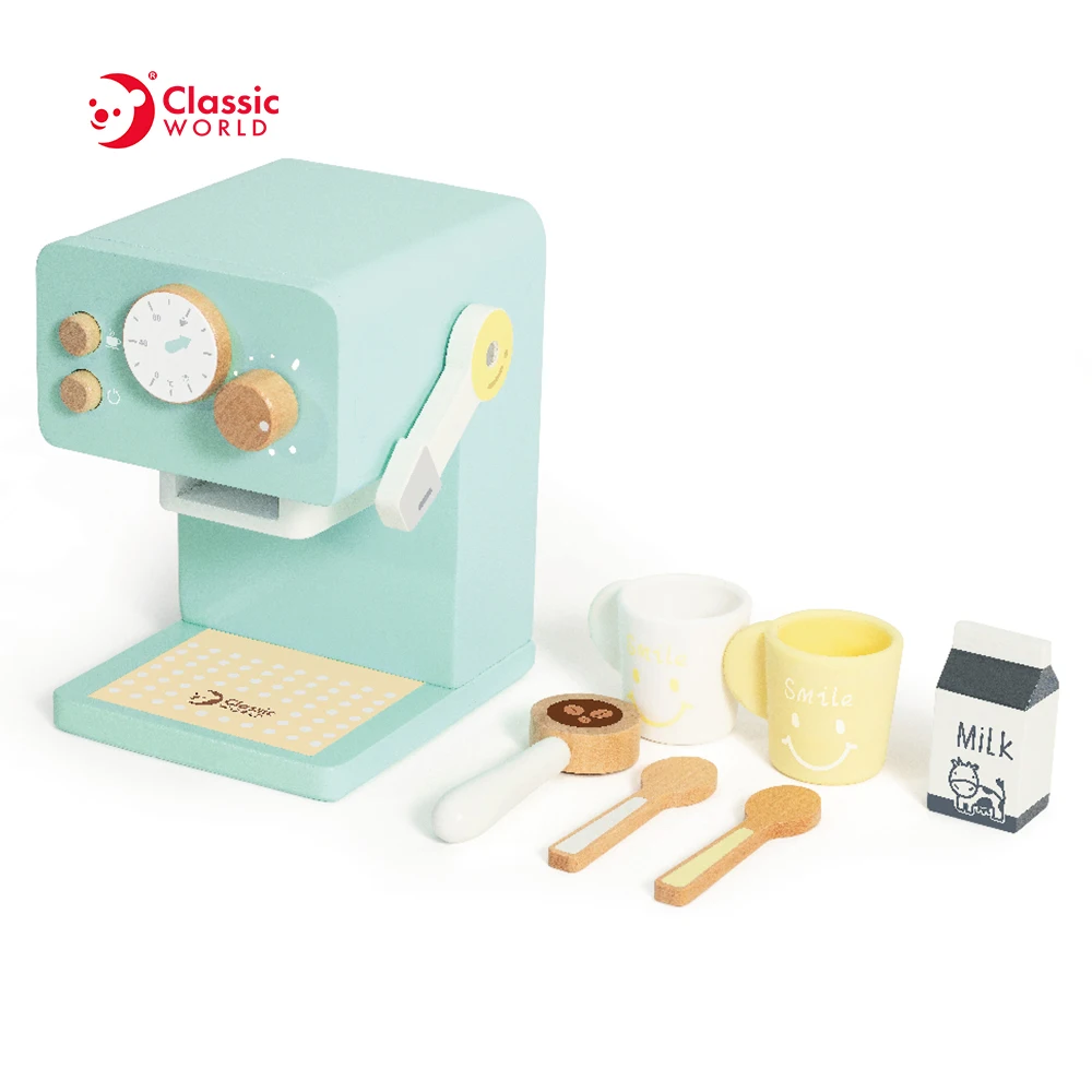 2022 Classic World Upgraded  Kitchen Set Toy Wooden Coffee Maker Encourages Imaginative Play for Kids