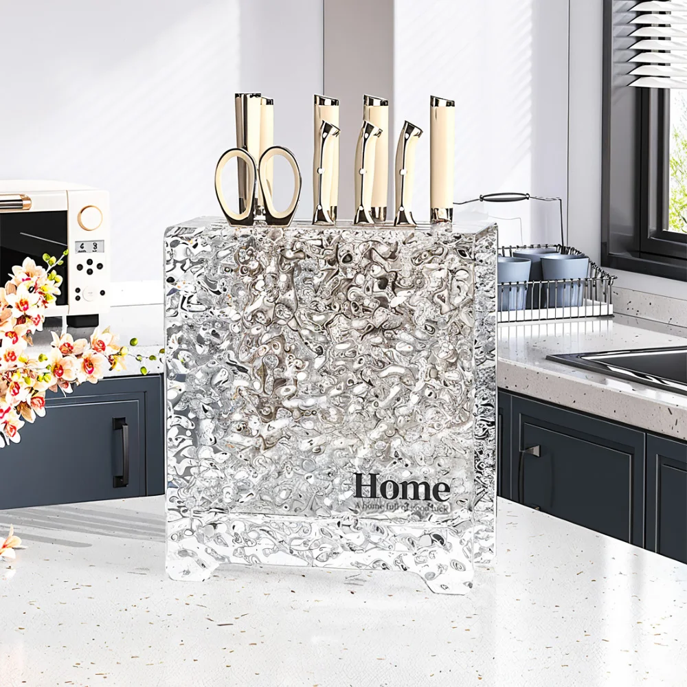Acrylic Kitchen Knife Block, Knife Holder Rack with Multifunctional Storage, Knife Stand for Kitchen Cutlery Display Organizer