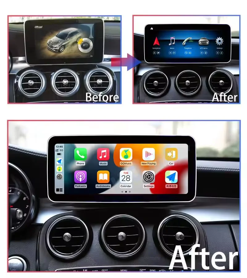 Android 13  LCD display car audio player For Mercedes Benz C/V Class W204 W205 GLC X253 RHD Bluetooth  Carplay GPS navigation