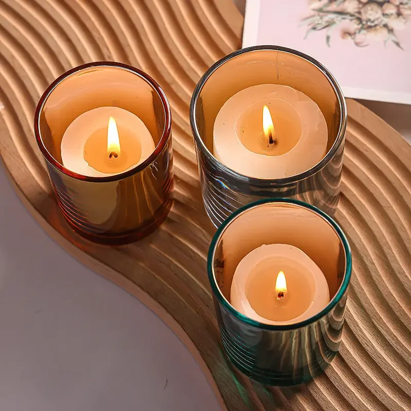 Custom Design Luxury Fashion Iridescent Rainbow Empty Glass Candle Jar Color Luxury Holographic Candle Jar With Lid