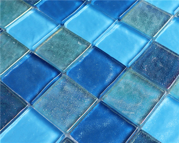 Mixed Light Blue Crystal Glass Swimming Pool Mosaic Tile