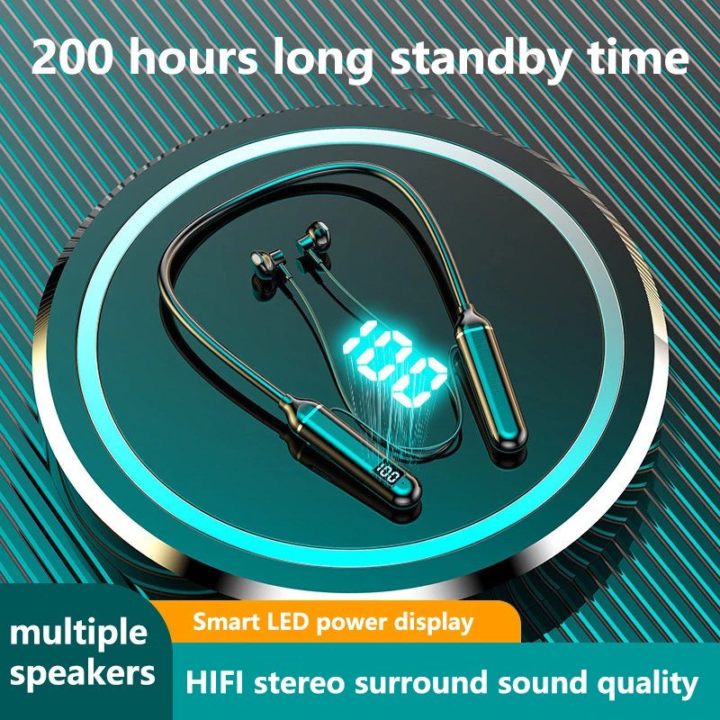 Bluetooth V5.3 Wireless Earphone Super Long Standby Magnetic Sports Neckband Handsfree Headset with Power Display