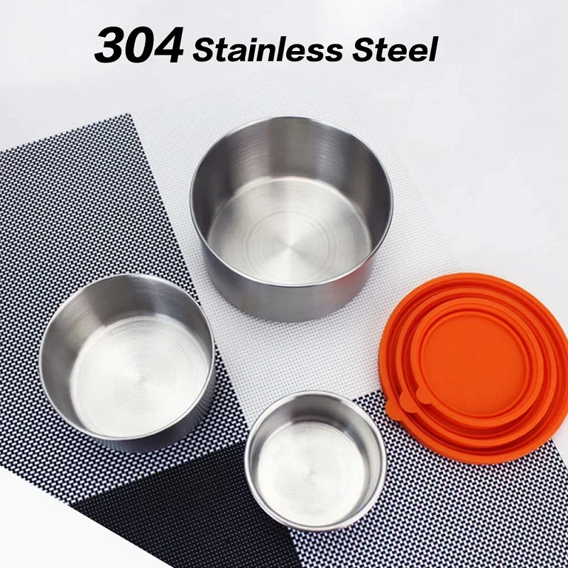 18/8 Stainless Steel Condiments Jars and Food Storage Containers Multiple Size Snack Sauce Pot With High Quality Silicone Lid