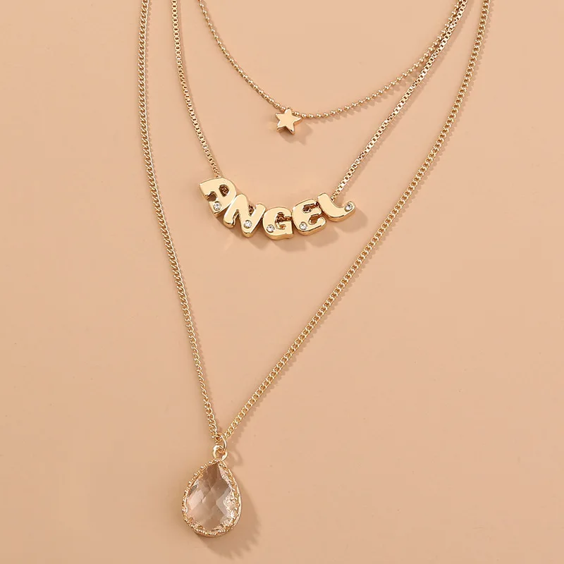 
New Version Vintage Multilayer Alloy Little Star Necklace Fashion Women Letter Golden Chain Necklace Jewelry Party Gift 