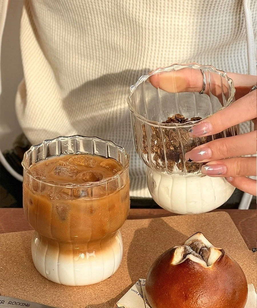 Thick Clear Glass Milk Coffee Single-Layer Mug Vertical Patterned High Borosilicate Glass Flower Bud Cup