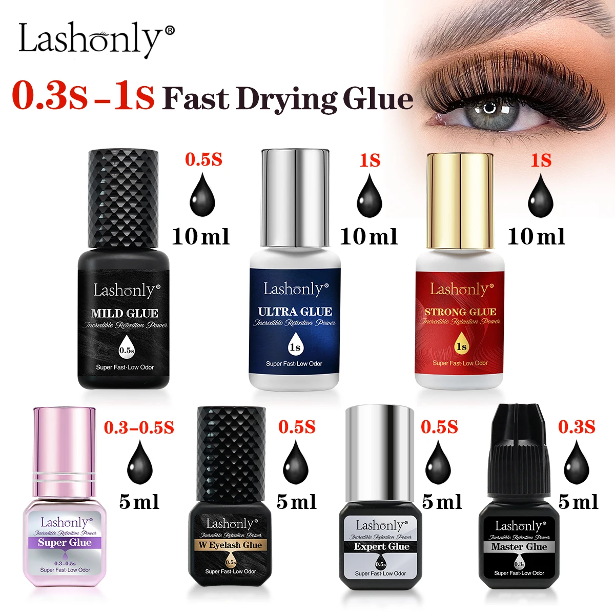 Lashonly Super Long Lasting  Fast Dry Safe Ingredients 5ml10ml Skilled Artist Use Non-irritating Low Odor Eyelash Extension Glue