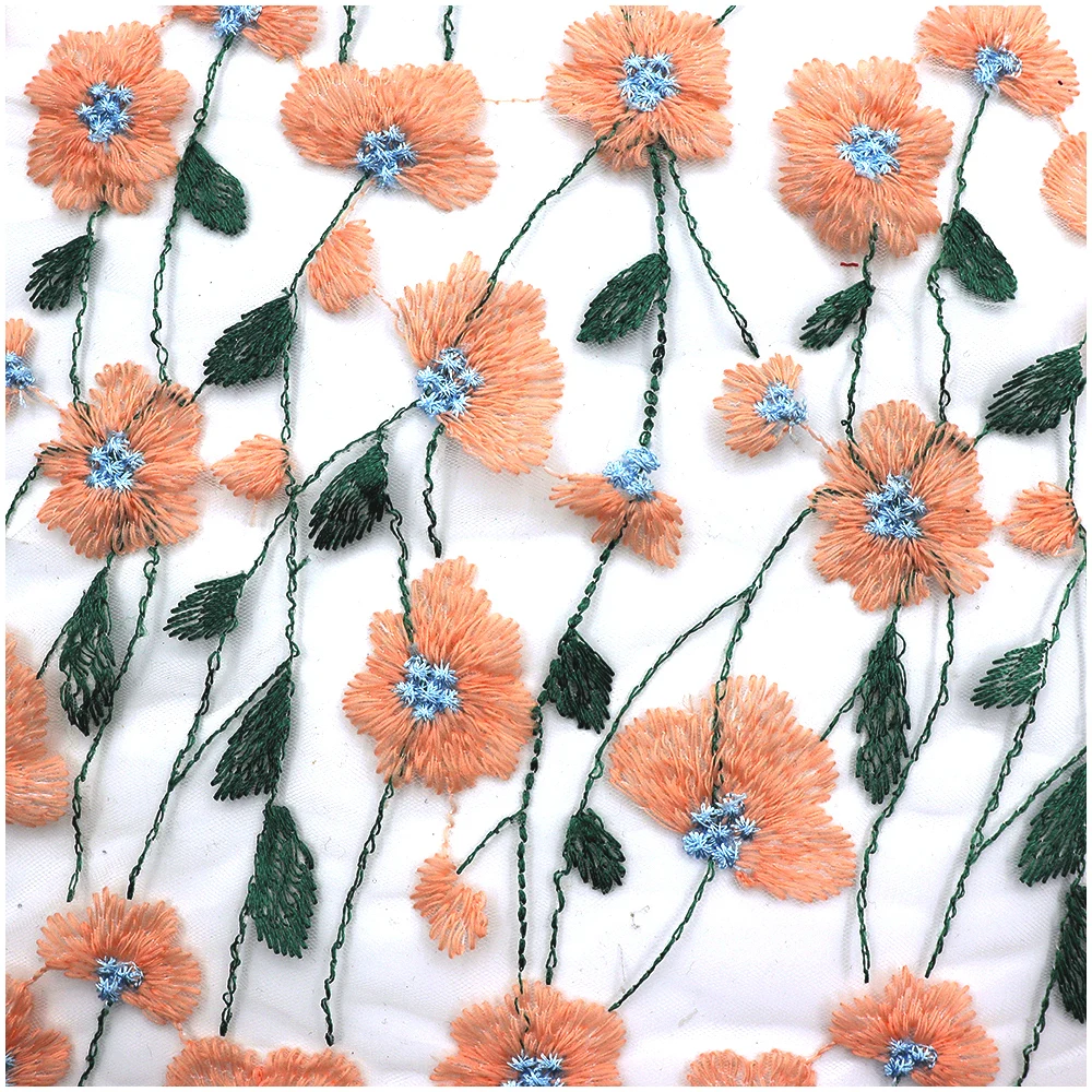 2024 New Designs 3D Flower Fabric with Tulle Embroidered French Lace Wholesale for Evening Dresses