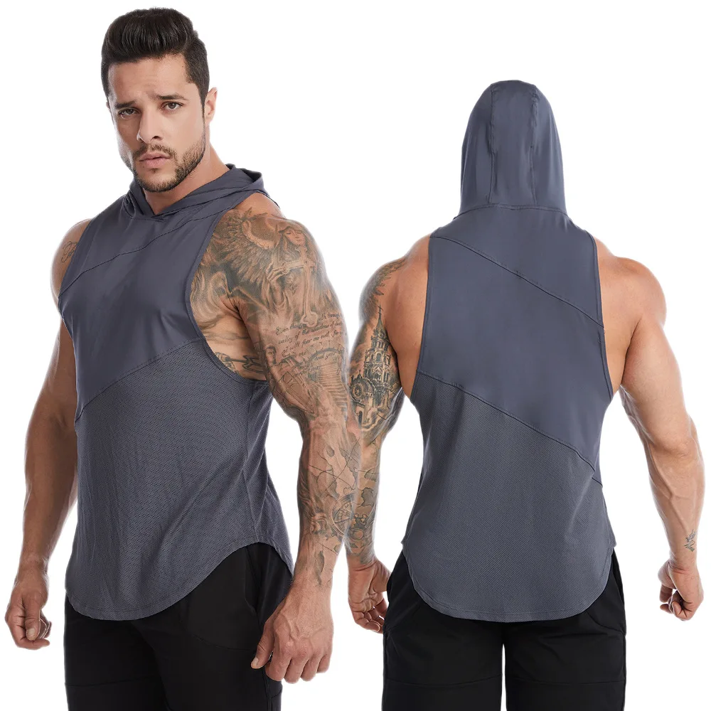 Sleeveless hoodie men Singlen Active Wear Tank Tops Training Tank Top For Mens Polyester Workout Singlets Training Clothing Vets