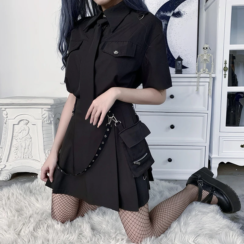 2022 Hot Summer Black Womens Girls Mini Sexy Goth Skirt Ladies Pleated High Waist Gothic Punk Skirts