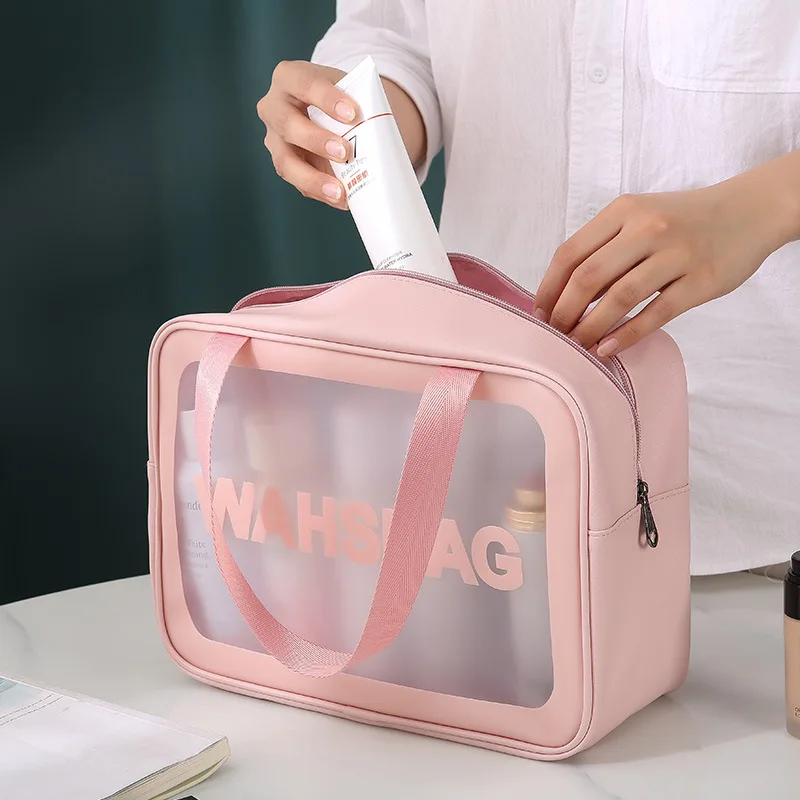 Wholesale Pink Clear Makeup Bag Set With Custom Logo Small Zipper Travel Pvc Wash Bag For Women Transparent Cosmetic Bags