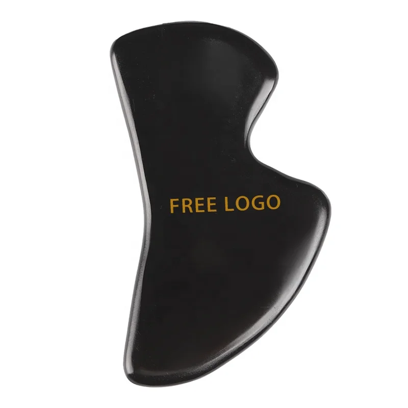 Face Body Guasha Massager Bian Stone Gua Sha Stone For Facial Original In Black B Shape Gua Sha Tool  with Ridges GuaSha Stone