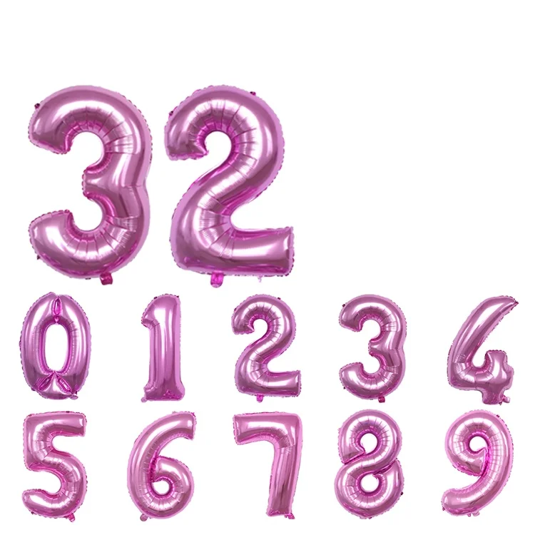 
32inch Pink Number Foil Balloons Party Birthday Party Decoration Supplies Large Globe Figure Air Balloons 