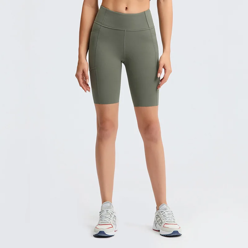 Plus Size Black Biker Short Workout Yoga Leggings With Pocket Gym Women High Waist Cycling Shorts