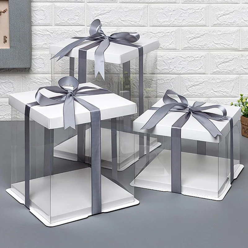 
Luxury Custom PET tall transparent cake box packing swiss roll clear plastic cake box transparent 3 in 1 cake box 