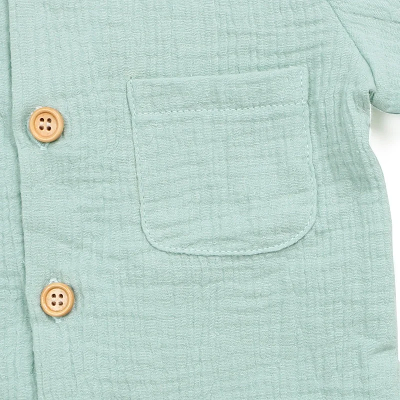Kids clothing baby clothes long sleeves wood buttons top draw string shortie sold mint woven organic cotton muslin baby sets
