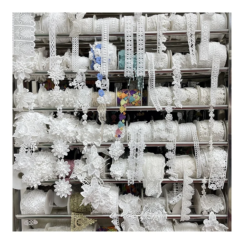 Красивая вышивка лента хлопковая тесьма Водорастворимая французская граница гипюр кружевная отделка белый цвет для