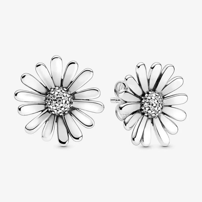 
100% 925 Sterling Silver Original 1:1 Earrings Pink Daisy Flower Stud Earrings Women Anniversary Engagement Jewelry Gift 