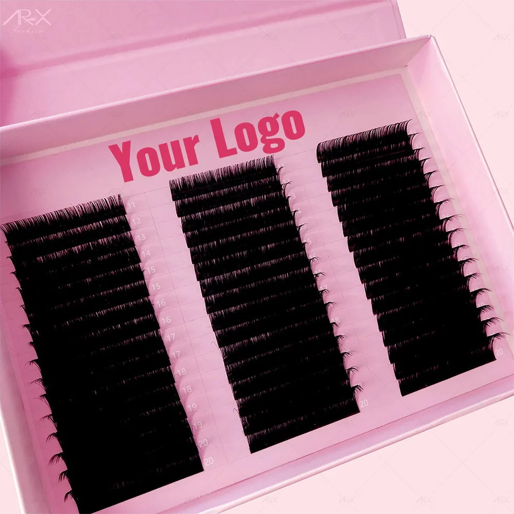 Premium Siberian Matte Dark Fluffy Eyelash Extension Supplies Cashmere Individual 005 Volume Faux Mink Silk Fluffy Mix Lash Tray