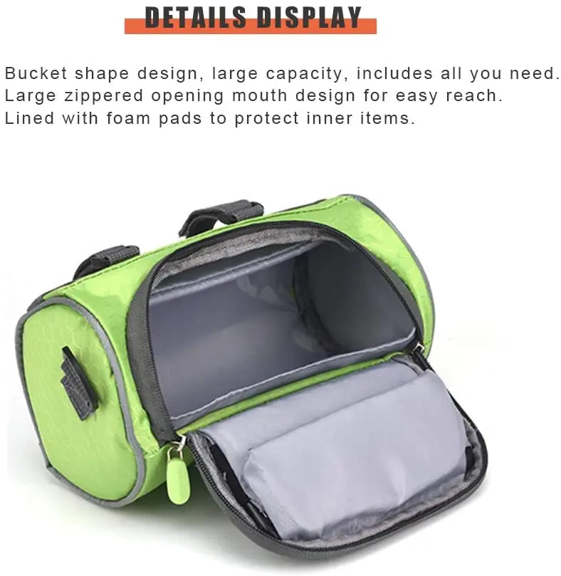 Bike Handlebar Bag Waterproof Bike Bucket Bag with Touch Screen Bicycle Front Storage Bag Large Capacity