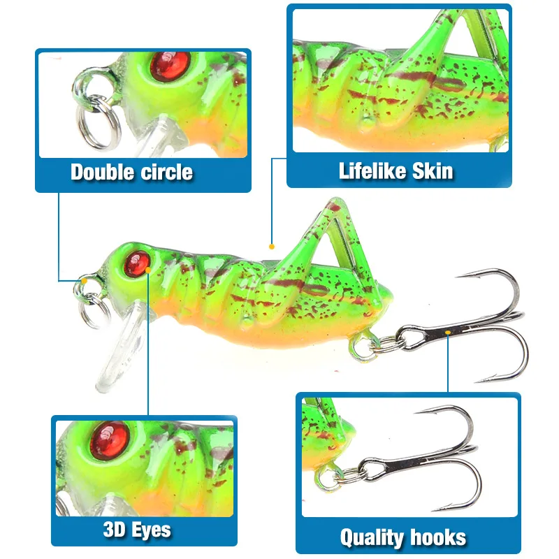 40mm 3g 10 colors floating Colorful Locust Lure Artificial Plastic Fishing Baits Lures Fishing tackle