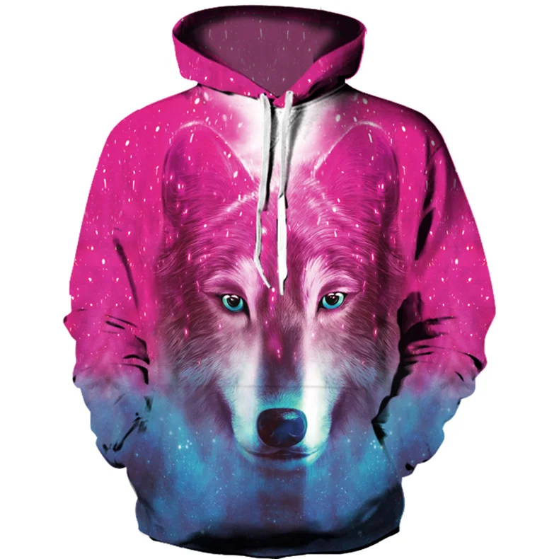 Wholesale Basic Wolf Pattern Design Long Sleeved Hoodie New Design Streetwear Custom Mens Hoodies