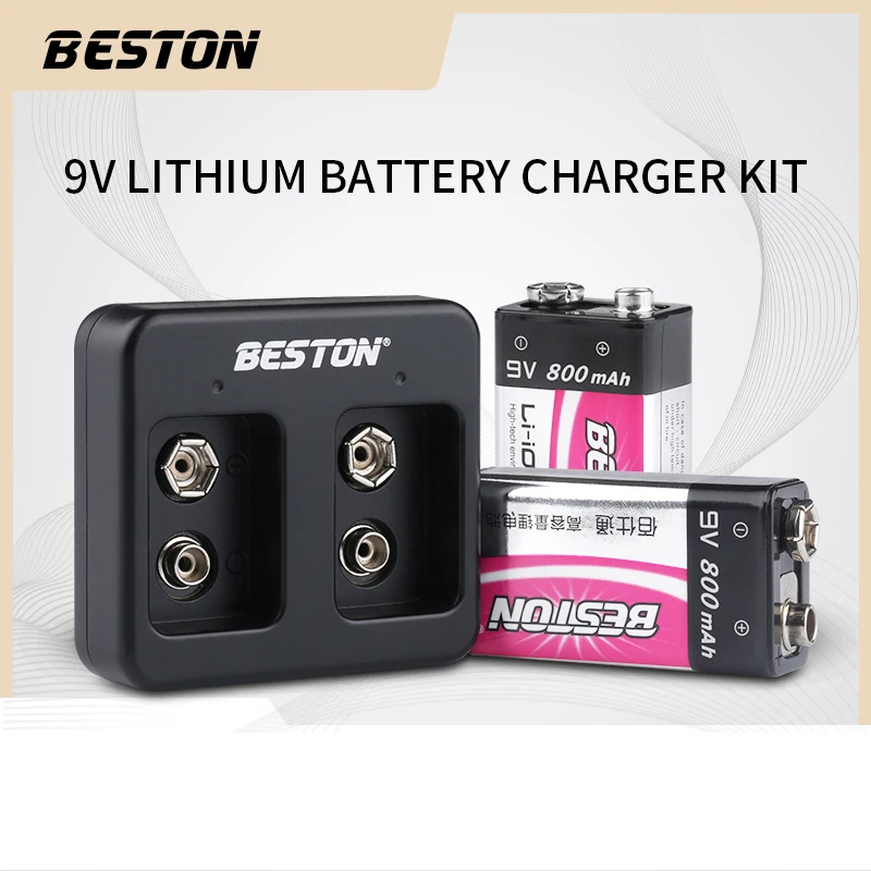 BESTON 2 bay smart 9V Rechargeable  LI-ion Lithium Battery charger plus 9V 800mah battery kits