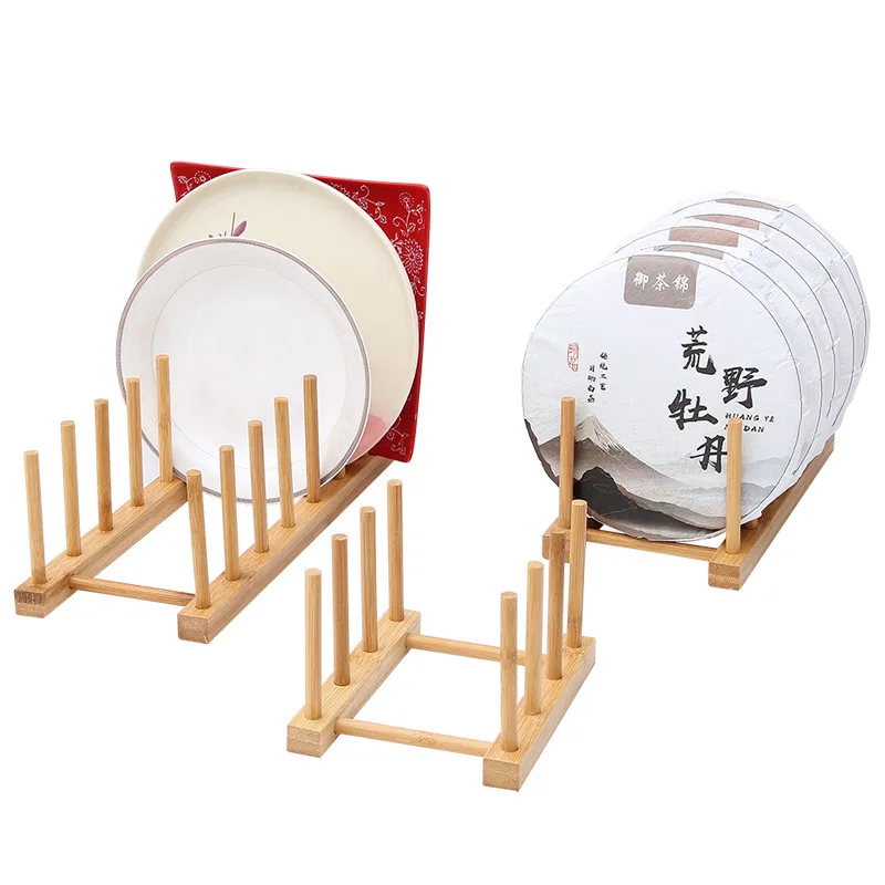 Bamboo Dish Rack Holder Plate Bowl Cup Book Pot Lid Cutting Board Drying Rack Stand Drainer Storage Organizer