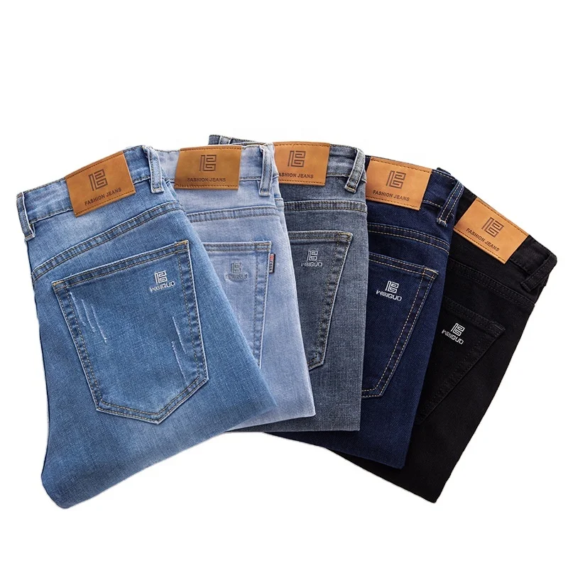 Fashionable Black Blue Streetwear Hip Hop Oversized Denim Jeans Pants for Men Lightweight Thick Fabric Straight Cut Casual Style