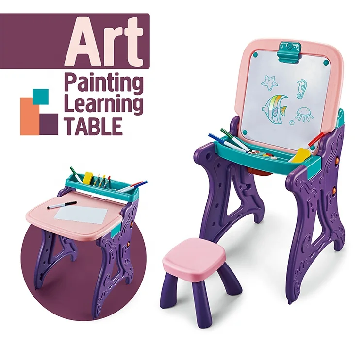 
Multi-Function 2 In 1 Double Sided Painting Drawing Board With Chairs Kids Learning Table 
