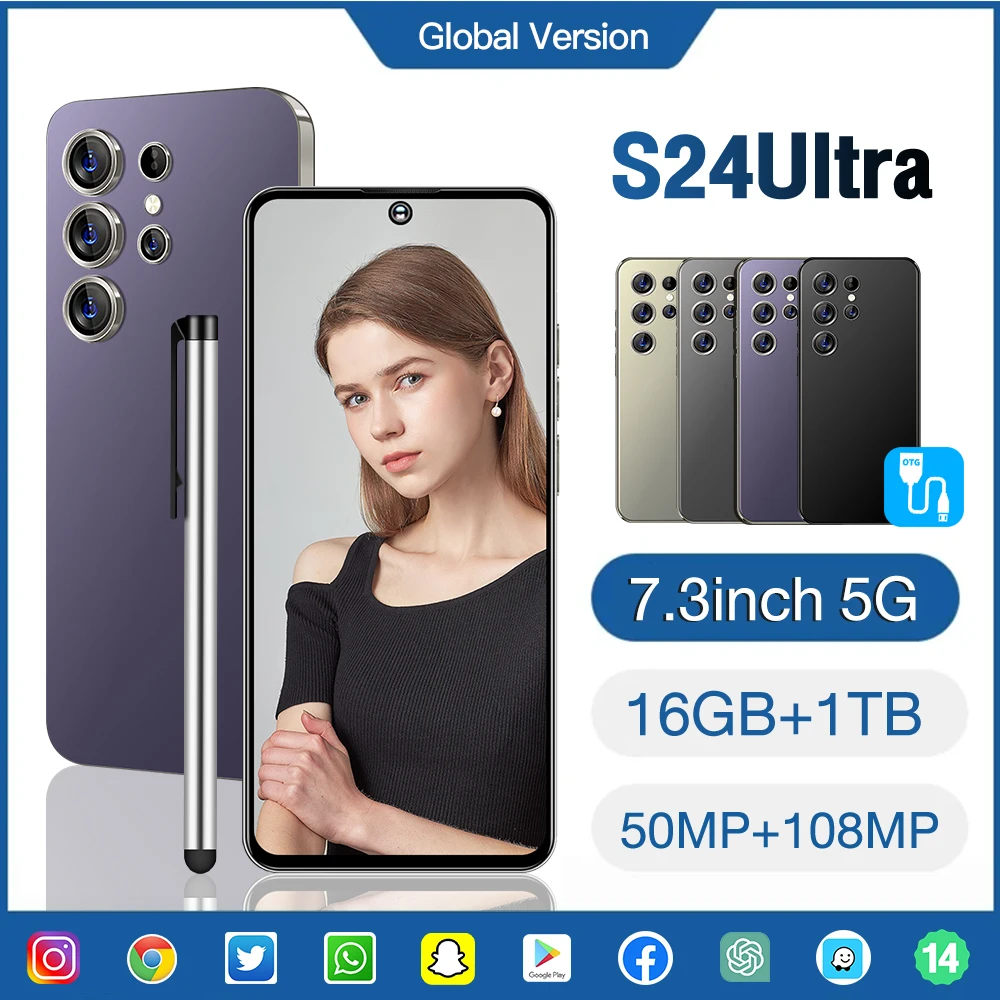 Лидер продаж разблокированные смартфоны ULTRA S24 16 ГБ + 1 ТБ 48 МП 72 Android 13 Dual Sim 5G английская Операционная камера CDMA мобильные телефоны