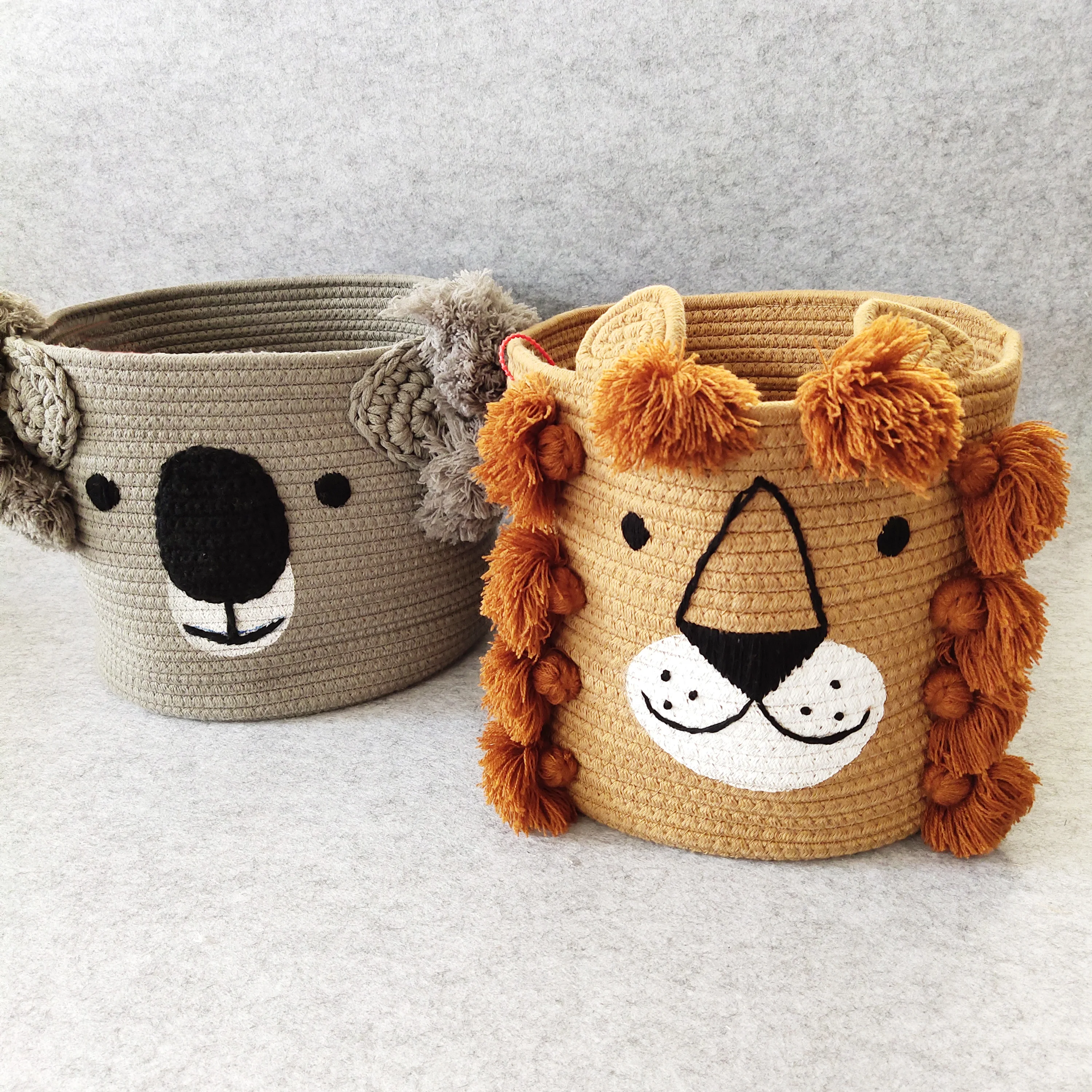Cartoon animal pattern Round Cotton Rope Basket Baby Laundry Woven Basket for Throw Toy
