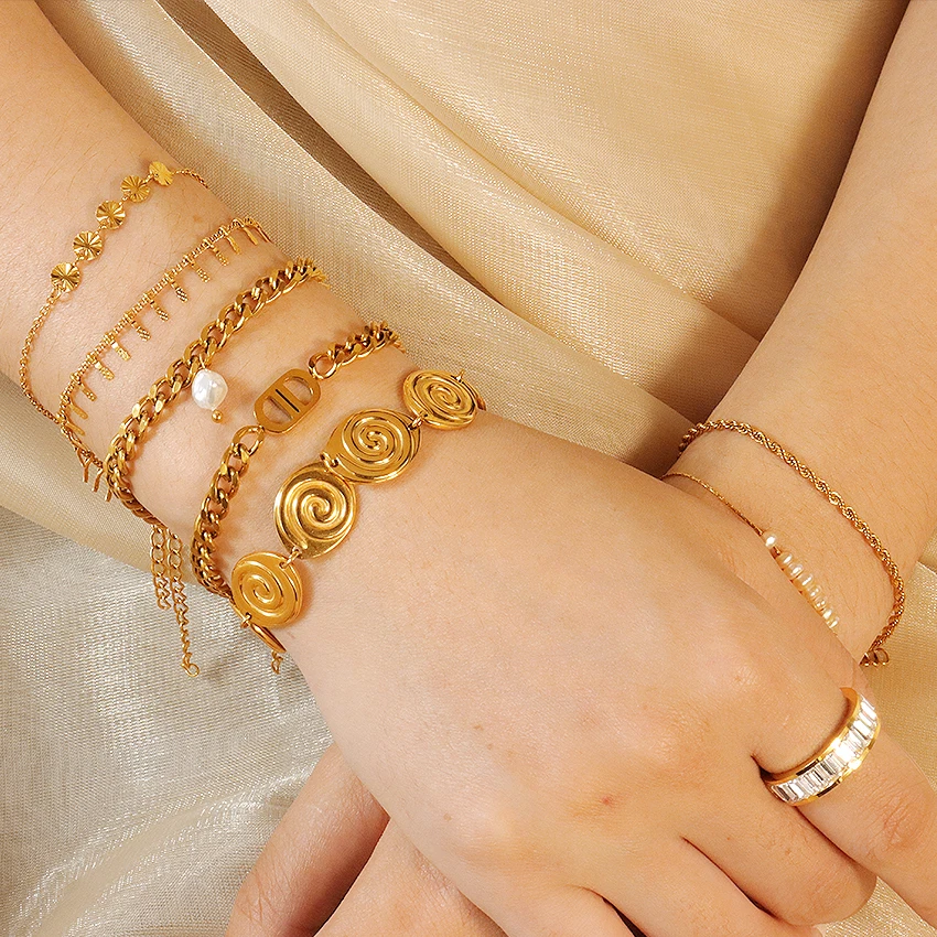 18k Jewelry Fashion Jewelry Bracelets Cuban Link Chains Stainless Steel Necklace And Bracelet Set Eye Bracelet PVD Necklace