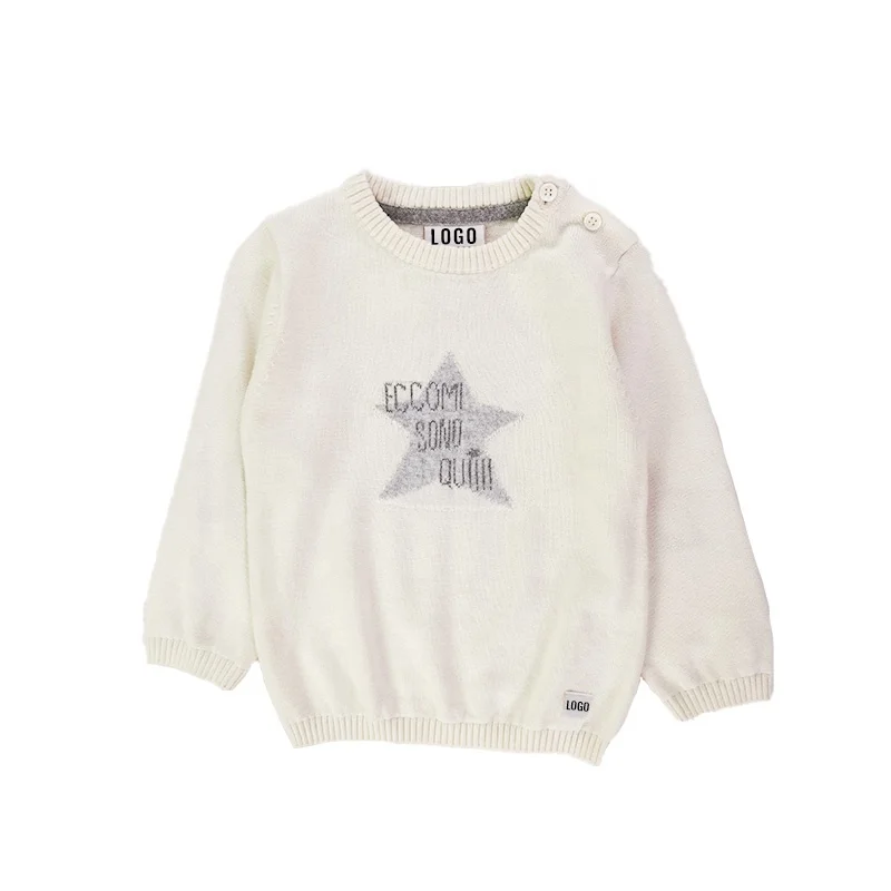 
Winter Baby Girl Sweater Cute Star White Knit Sweater Thick With Shoulder Buttons 