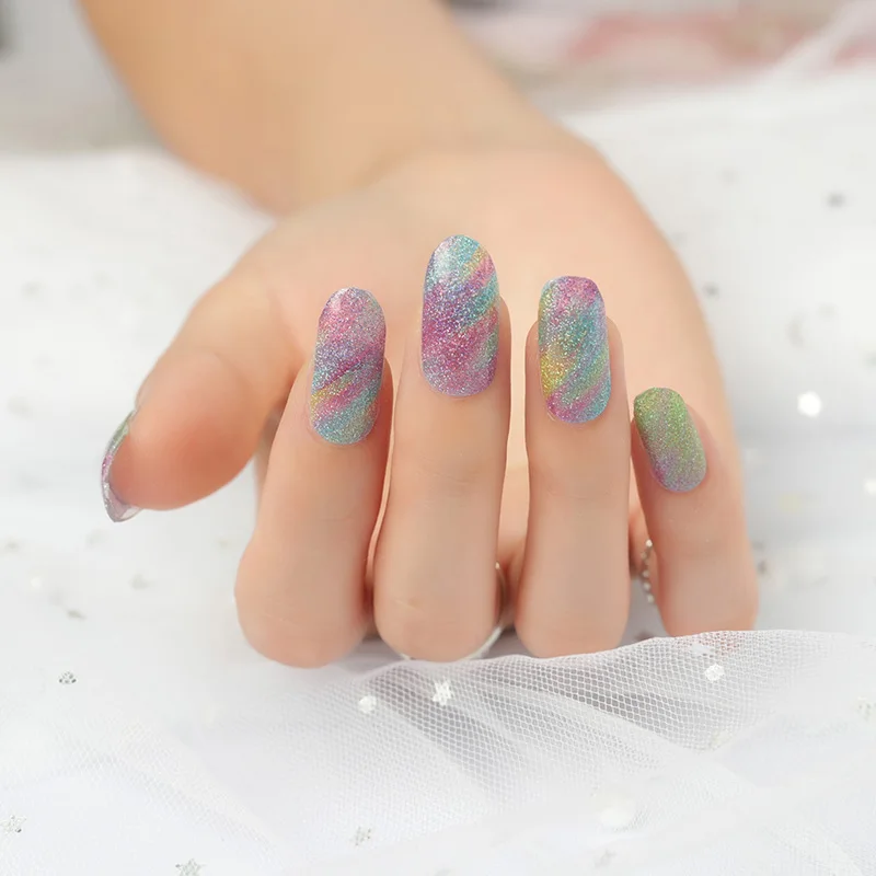 Colorful glitter flowing pattern real nail polish strips nail wraps nail stickers