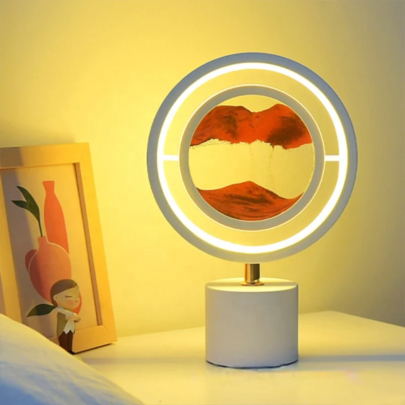 TAIKOO 3D Hourglass Bedside Table Lamp Sand Moving Painting Led Night Light Quicksand  Deep Sea Sandscape Desk Lights