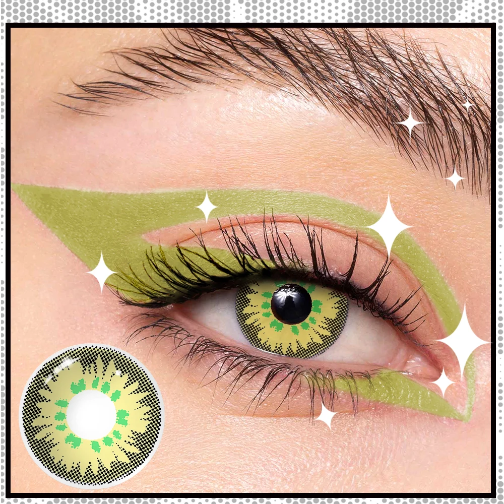 Lalens Wholesale Orchid Yellow Crazy Halloween Anime Cosplay Lens 14.2MM Prescription Soft Moist Color Contacts Lenses