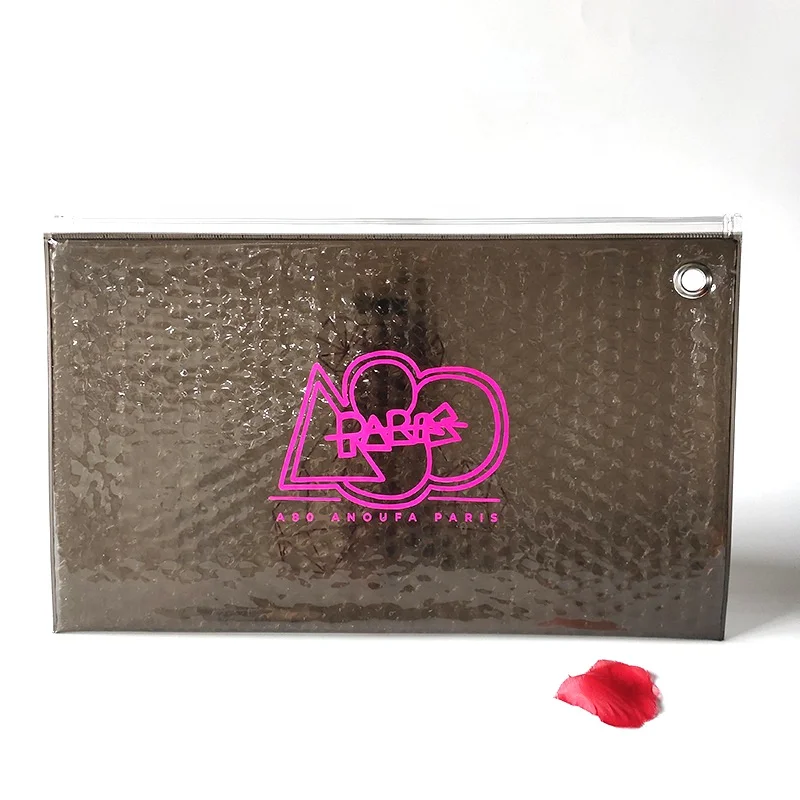 luminous colorful plastic pvc zipper bubble pouch bag with grommet