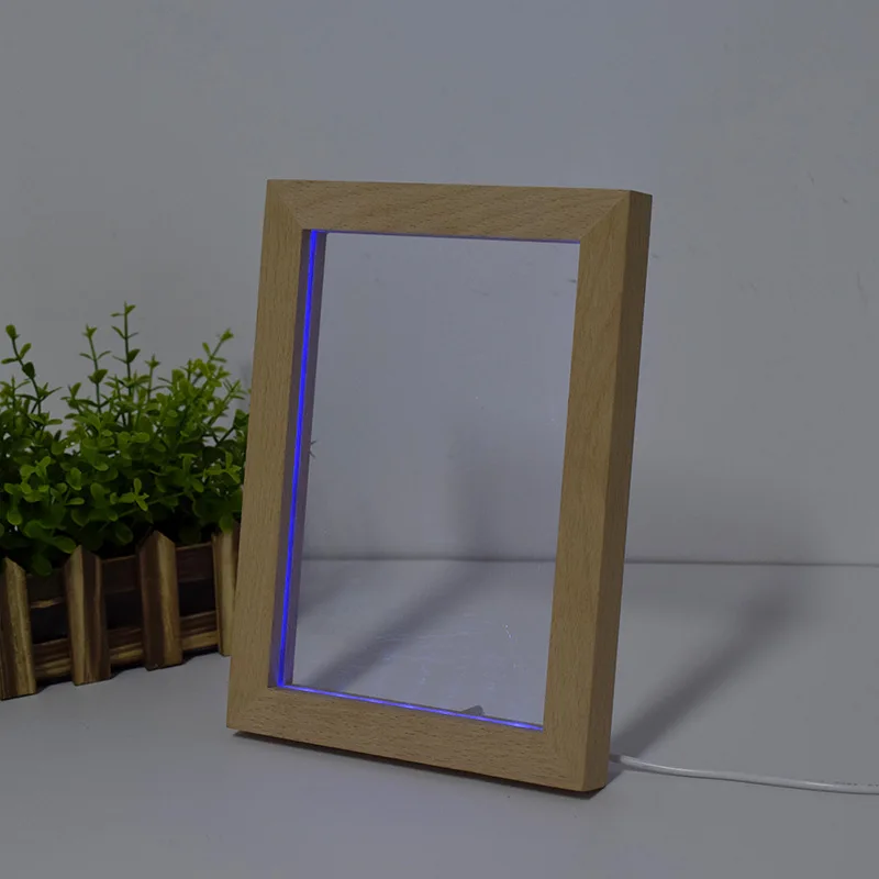Оптовая продажа на заказ Сделай Сам домашний декор деревянная фоторамка с 3D-эффектом декоративный дисплей акриловая светодиодная Ночная лампа для детей