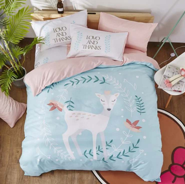 4 pcs cartoon  bed linen style queen bedding set for children cotton bedding duvet cover set