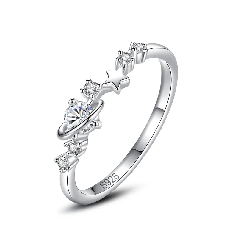 S925 silver ring female Japan and South Korea small fresh star star micro set closed ring small design INS Bracelet